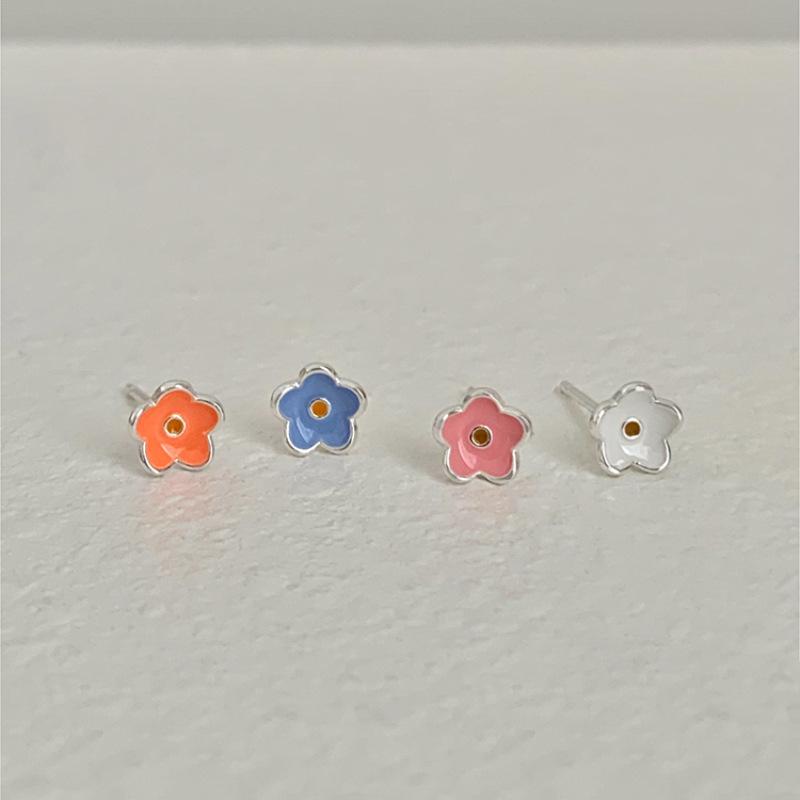 PANJBJ 925 Sterling Silve Flower Earrings For Women Girl Drip Glaze Multicolour Korean Sweet Jewelry Birthday Gift Dropshipping