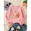 Kids Unisex Crewneck Sweatshirt, Cartoon Pink Gem Golden Princess Crown Print Soft Fleece Pullover For Kids Over 4 Years Old