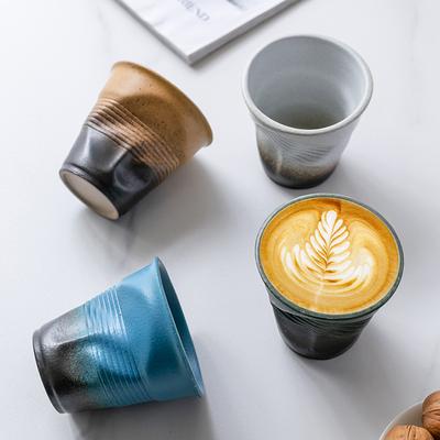Creative Pleated Cup Coarse Pottery Coffee Cup Niche Design Sense Irregular Ceramic Latte Cup Retro Teacup Water Cup