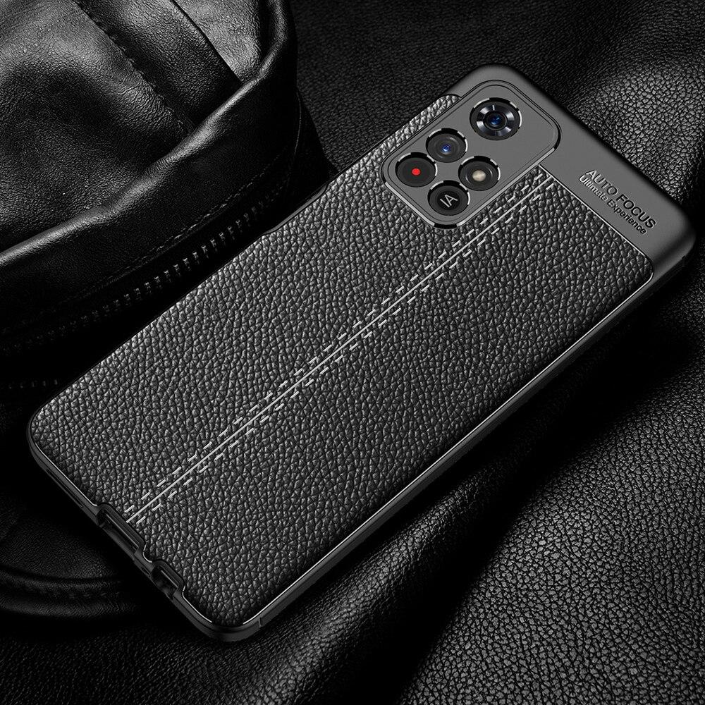 KEYSION Shockproof Case for Xiaomi POCO M4 Pro 5G Leather Texture Silicone Phone Back Cover for Redmi Note 11 5G 11 Pro+ 11T 5G