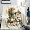Custom Name,Vintage Country Girl Character, Printed Flannel Blanket, Soft Throw for Bedroom Sofa, Washable, Christmas Present, Great Gift.