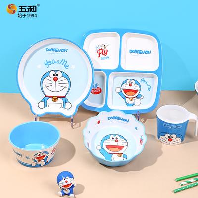Doraemon Cartoon Tableware for Children Complementary Food Bowls Spoons Mugs Home Divided Dinner Plates Children's Birthday Gift