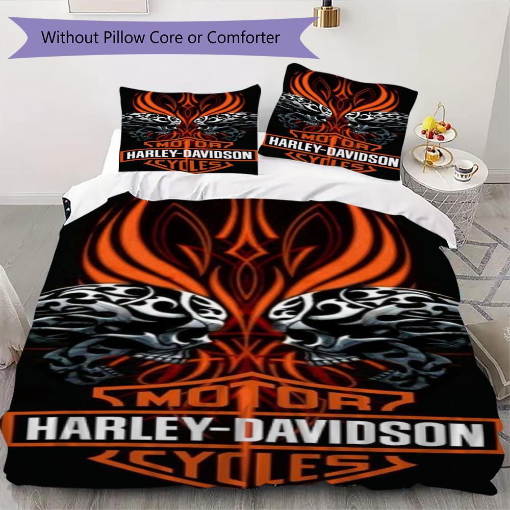 Classic Harleydavidson Motorcycle Style Threepiece Set 1 Duvet Cover 2 Pillowcase Without Core Without Core Bedding Set