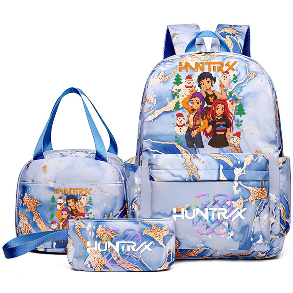 3Pcs/set Christmas K-pop Printed Backpack Handbag Pencil Case for Teenager Student Girl Boy Bookbag Schoolbag Women Large Capacity Travel Bag Kid Gift