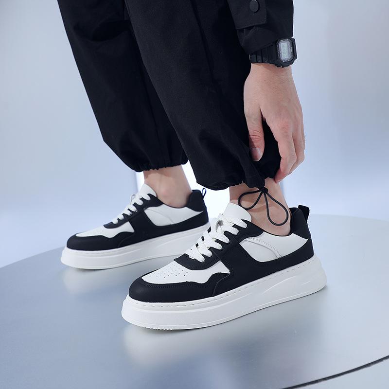 Wenzhou men's shoes 2025 spring new cowhide little white shoes color matching trendy brand thick baseplate shoes lightweight breathable casual shoes