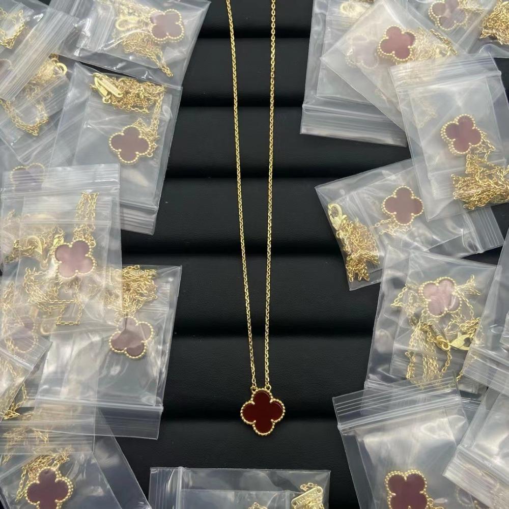 Náhrdelník čtyřlístek Klíční kost řetízek Přírodní perleť Oboustranný přívěsek Dámský Náhrdelník z červeného achátu