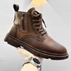 Zipper Martin boots men's boots high-top new British retro tooling men's shoes trendy casual short boots brown leather shoes