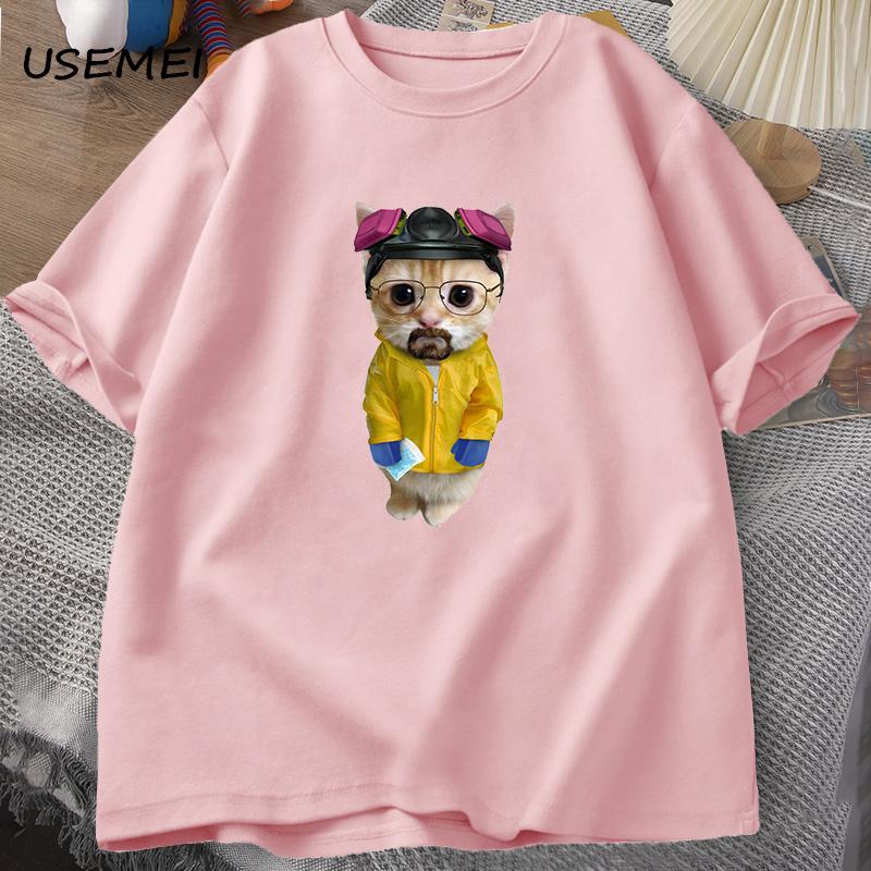 Walter White Kitty Walter White Heisenberg Tričko Kočka Muži Bavlna Krátký Rukáv Tričko Vtipné Tričko Muž Bavlna Pánské Topy