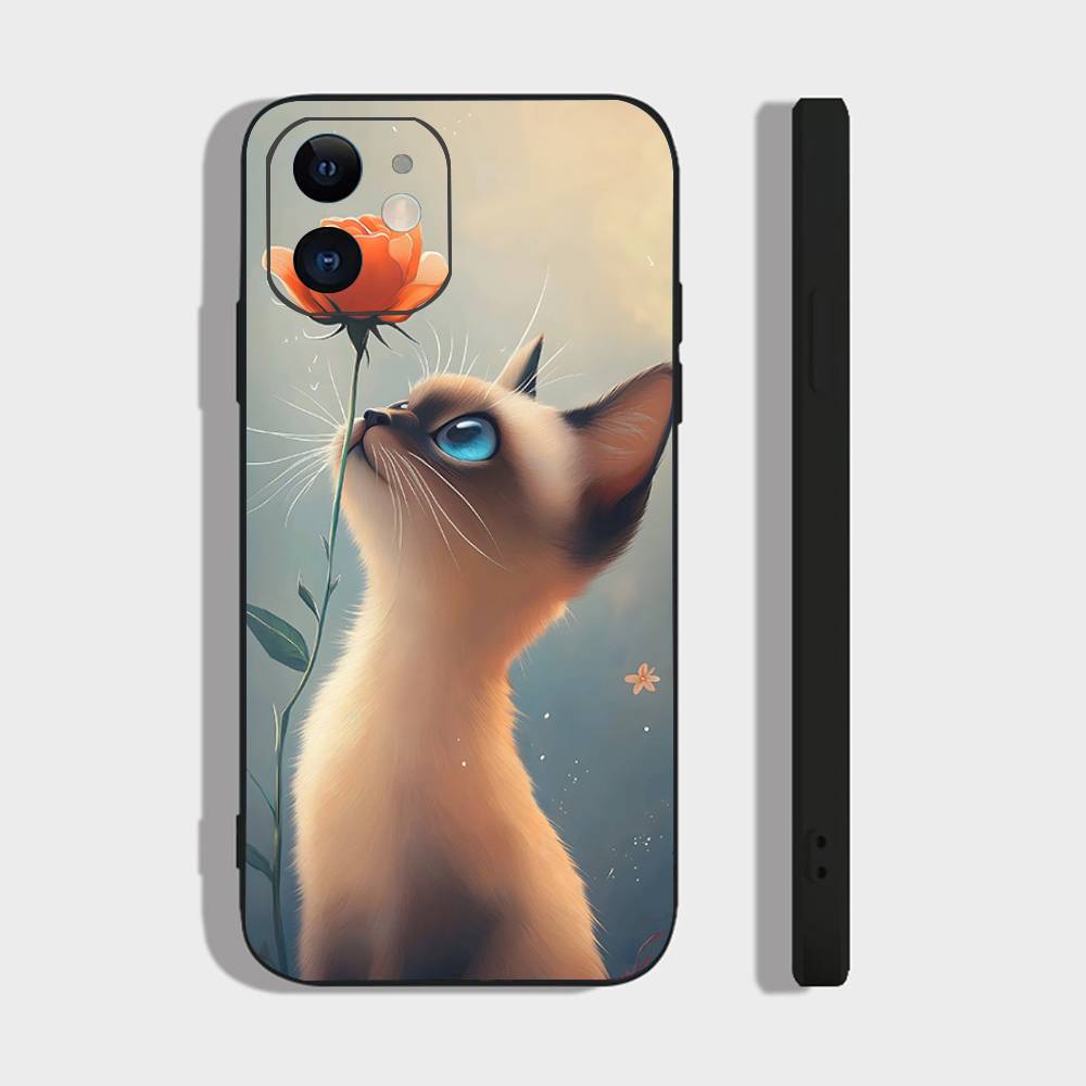 

Animal Kitten Phone Case For IPhone 17 Air 16 15 14 13 Pro Max 11 12 Black Silicone Cover IPHONE 17PROMAX