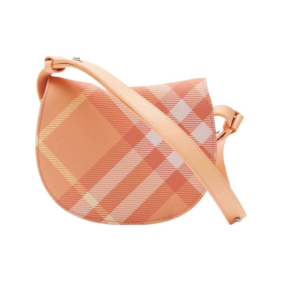 Burberry Peach Check Saddle Crossbody Bag, Luxury Hardware Adjustable Strap Shoulder Handbag for Women, Daily Commute & Casual 80814091