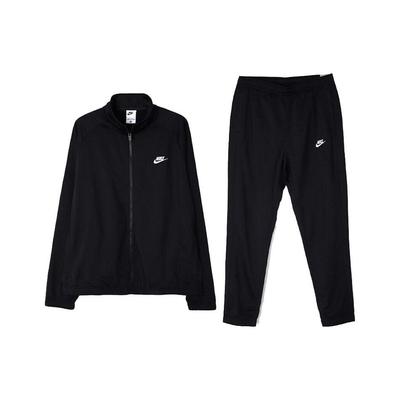 Ensemble de survêtement en maille polyester avec haut à col montant zippé et pantalon de jogging à cordon de serrage pour homme, noir FB7351-010