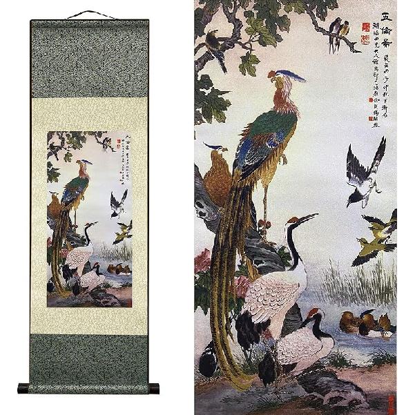 AtfArt Asian Wall Decor - Beautiful Silk Scroll Painting of Waterfall River Landscape - Mountain Spring Autumn Color Oriental Decor Chinese Art Wall