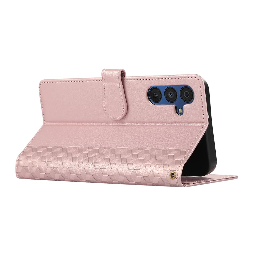 For Samsung Galaxy S25+/S24+ Case 3D Rhombus Grid Imprinted Wallet Leather Phone Cover with Lanyard