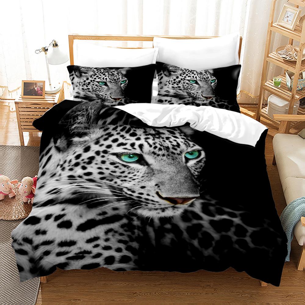 Leopard Duvet Cover Set King Size 3D Animal Print Bedding Set Wildlife Polyester Comforter Cover Set Red Rose For Kids Boys Girl