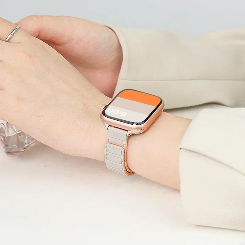 Magnetic Silicone Loop Strap For Apple Watch S11 42/46mm 41mm 45 Slim Bands 44mm 40mm 38 Bracelet iWatch SE 10 9 8 7 6 5 4 Ultra1/2/3 49