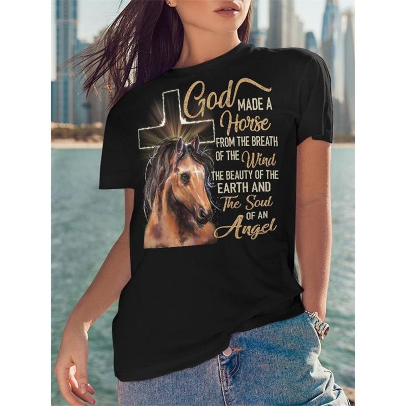 

Women s 3D Printed Short Sleeved Summer Round Neck Top T-shirt S