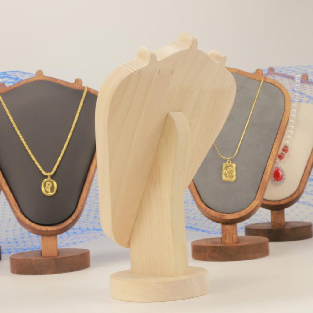 Elegant Sturdy Lint Necklace Display Stand Small Wood Jewelry Bust Holder Portable Accessory for Countertop Showcase