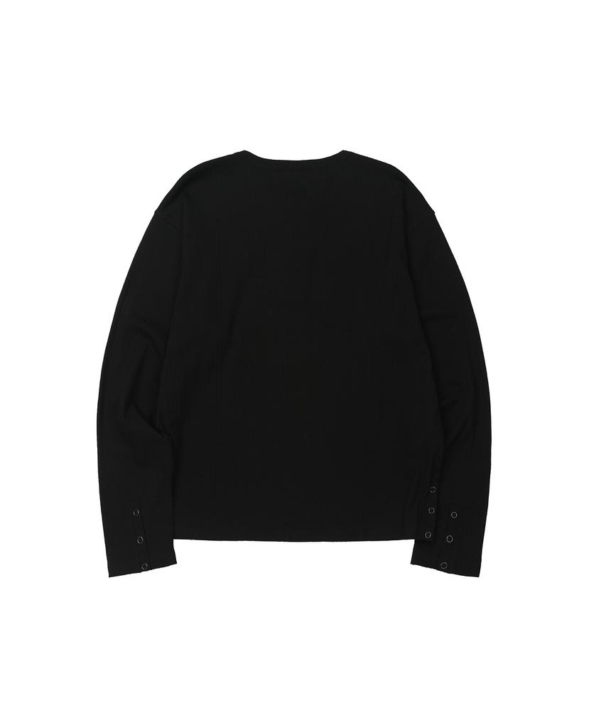 Sekeonmonollogeu Ribbed Henley Knit Long Sleeve [Black]_Sets044Black