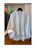Women's White Patchwork Lace Long Sleeve T-shirt, Autumn/Winter 2025 - New Loose Fit, Slimming, Thickened Inner Layer