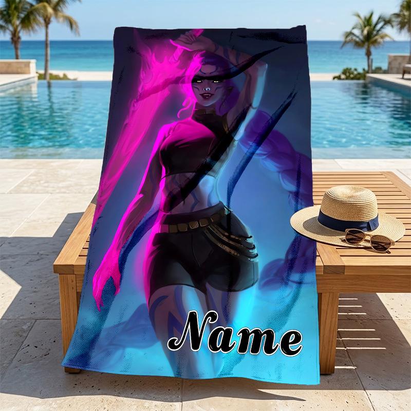 Custom Name Dark Warrior Stylish Digital Printing Beach Towel Quick‑Drying Absorbent Blanket for Beach Pool Gym Travel