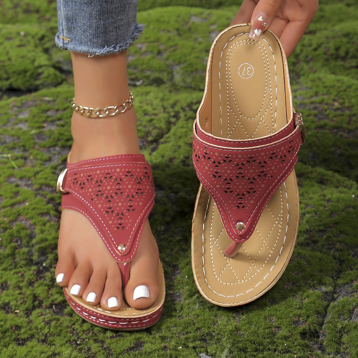 

Woman Leather Non-Slip Soft Platform Shoes Flip Flops Summer Women s Wedge Sandal with Heel 2025 Orthopedic Sandals 43 37 червоний