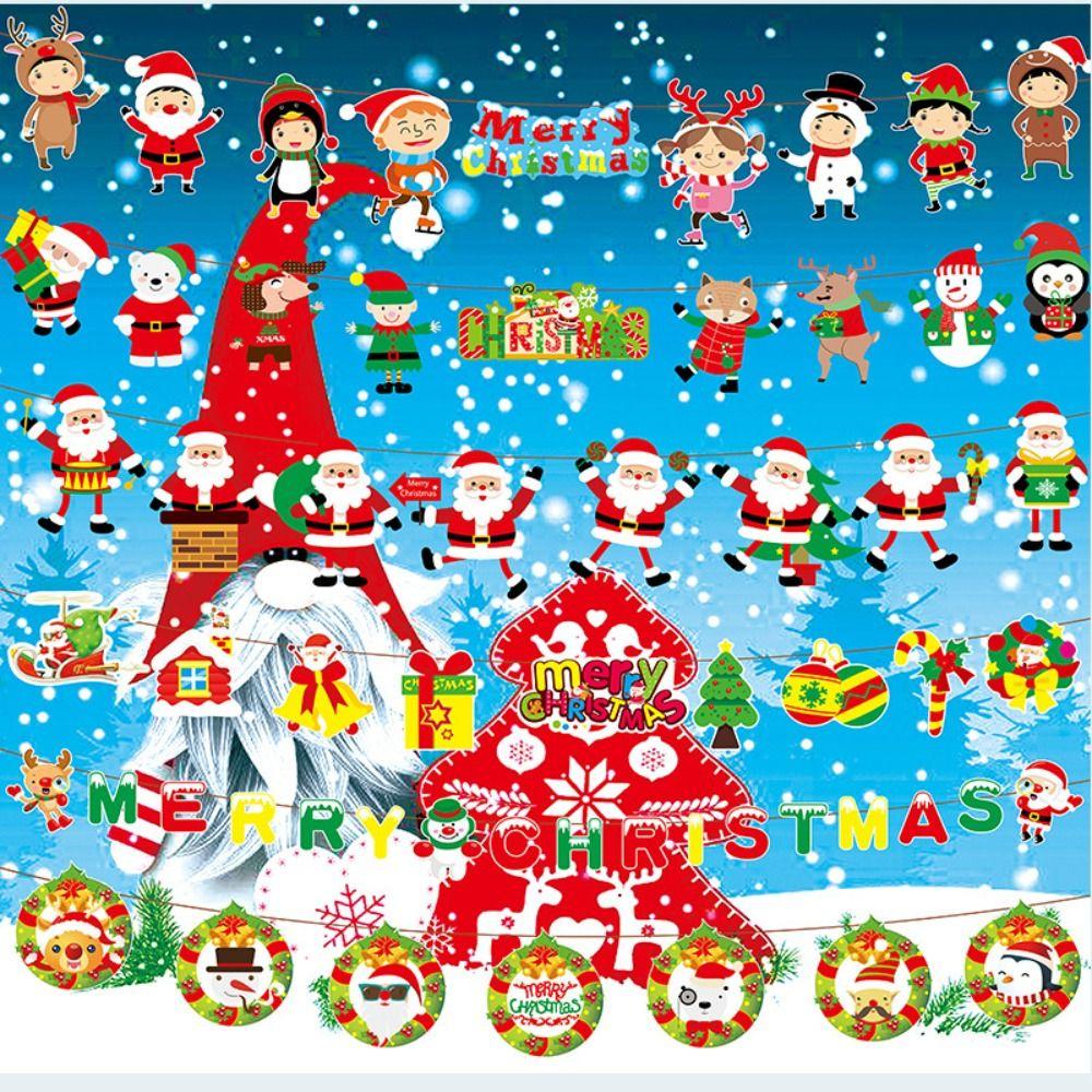 Paper Christmas Flag Christmas Theme Background Wall Xmas Hanging Ornament DIY Santa Claus Hanging Bunting Shopping Mall Decor
