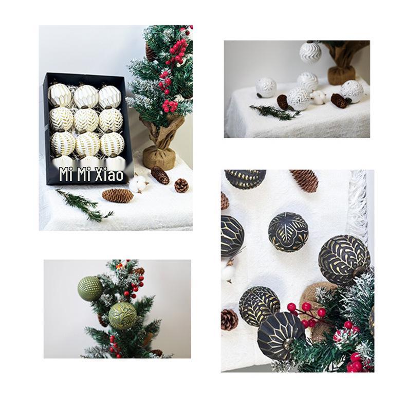 Retro Christmas Ornament Set - 12 Pieces, 8cm Holiday Decoration Balls for Tree