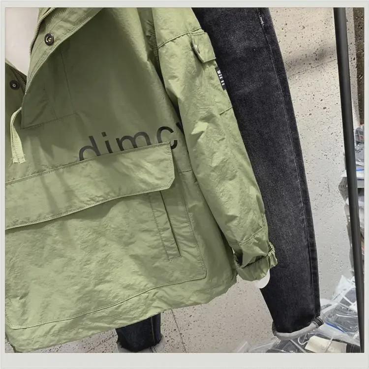 Japanese Style Casual Solid Color Hooded Jacket with Trendy Printed Lettering for Men