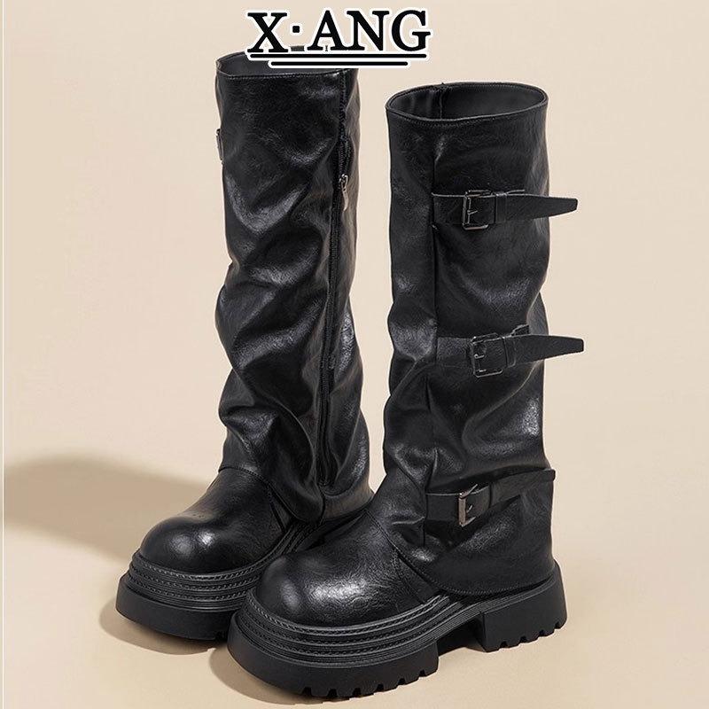 But knee leather high boots children pile boots pants tube boots thick sole heightening small knight boots thick heel boots