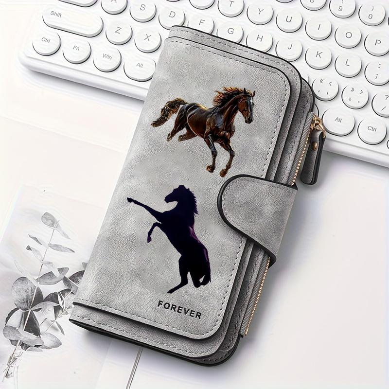 2024 New Horse Print Women's Long Wallet Multfunctional Large Capacity Snap Button Coin Purse Portable Daily Use Card Holder Phone Pocket Perfect