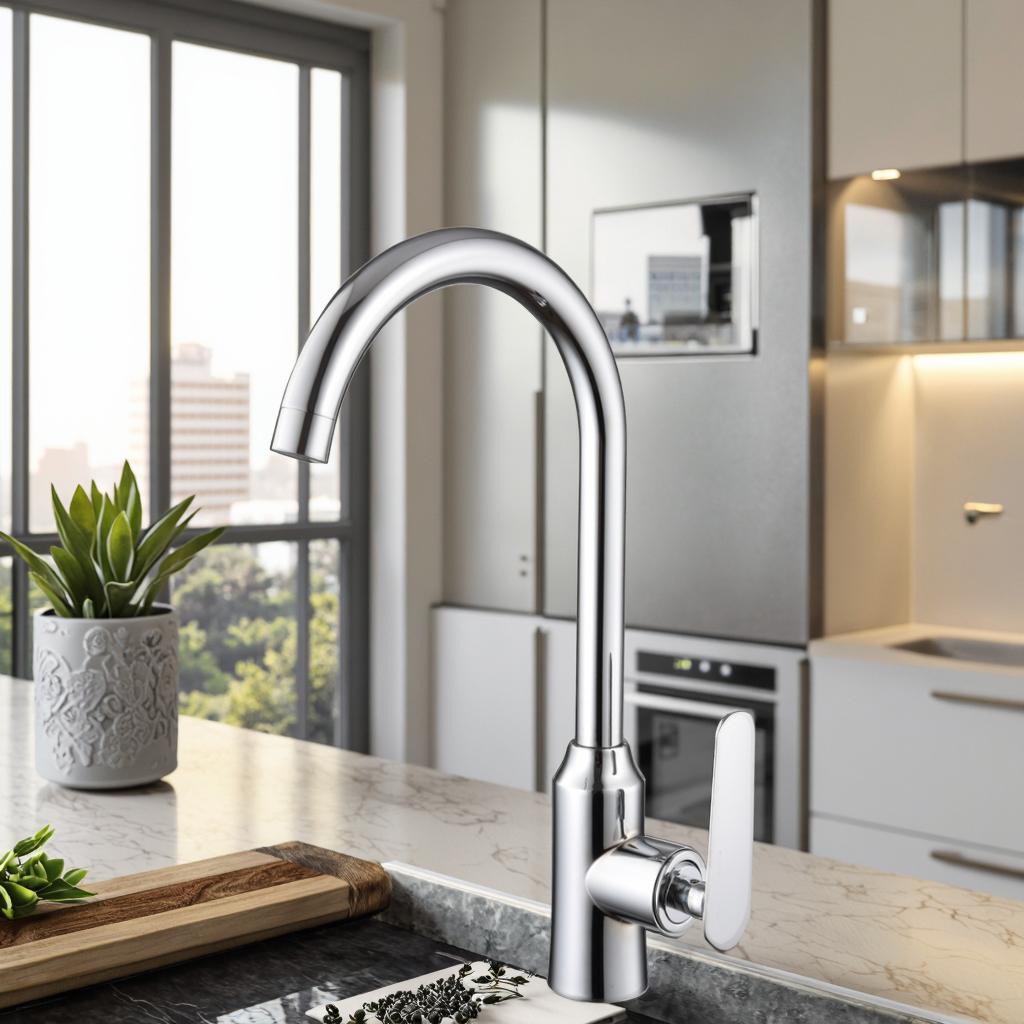 Modern Classic Single-Hole Stainless Steel Kitchen Sink Faucet Mixer Brushed for Hot Cold Water Ceramic for Hotels Kitchens