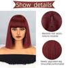 MISS WIG Natural Wine Red Synthetic Fiber Wigs Short Straight Wig with Bangs  Wig Cosplay Daily Use Hair for Wome
