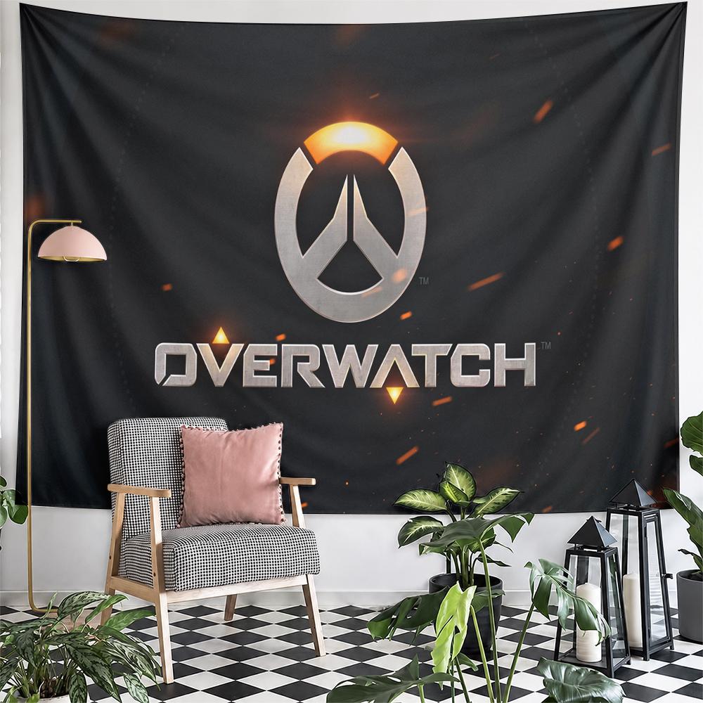Overwatch logo gaming black orange design Patterned tapestry for bedroom and living room home decor sofas