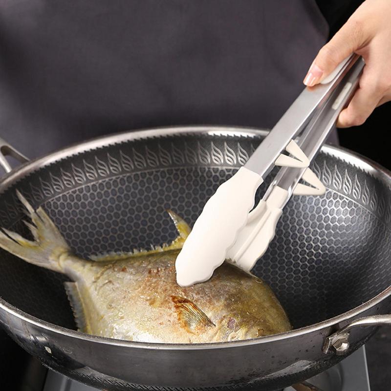 Kitchen Cooking Tongs Heat Resistant Stainless Steel BBQ Tong With Silicone Tips And Stand Design For Salad Grill 11 Inches