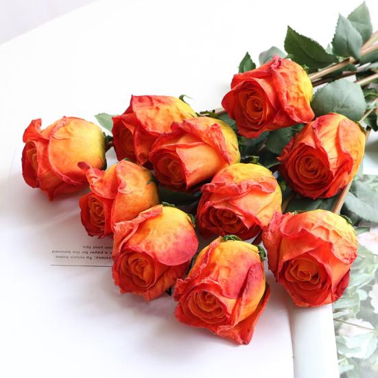 Simulation Flower Vibrant Color Thicker Petals Non-Withering Realistic Looking Bent Freely Decorative Fine Texture Single Branch Artificial Rose