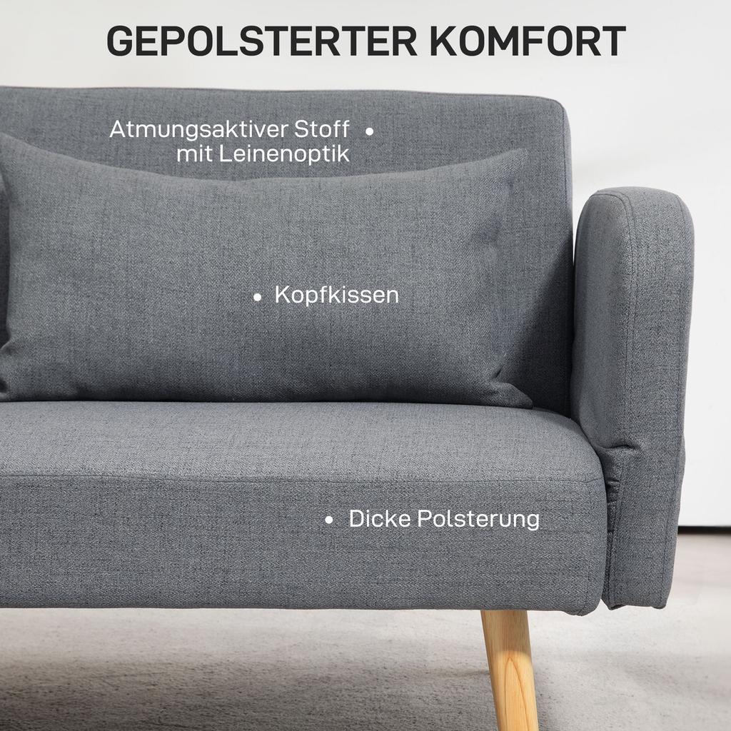 3-Seater Sleeper Sofa, Guest Double Bed, Up To 240 Kg, Folding Backrests, Wooden Frame, 170 X 83 X 80 Cm, Grey