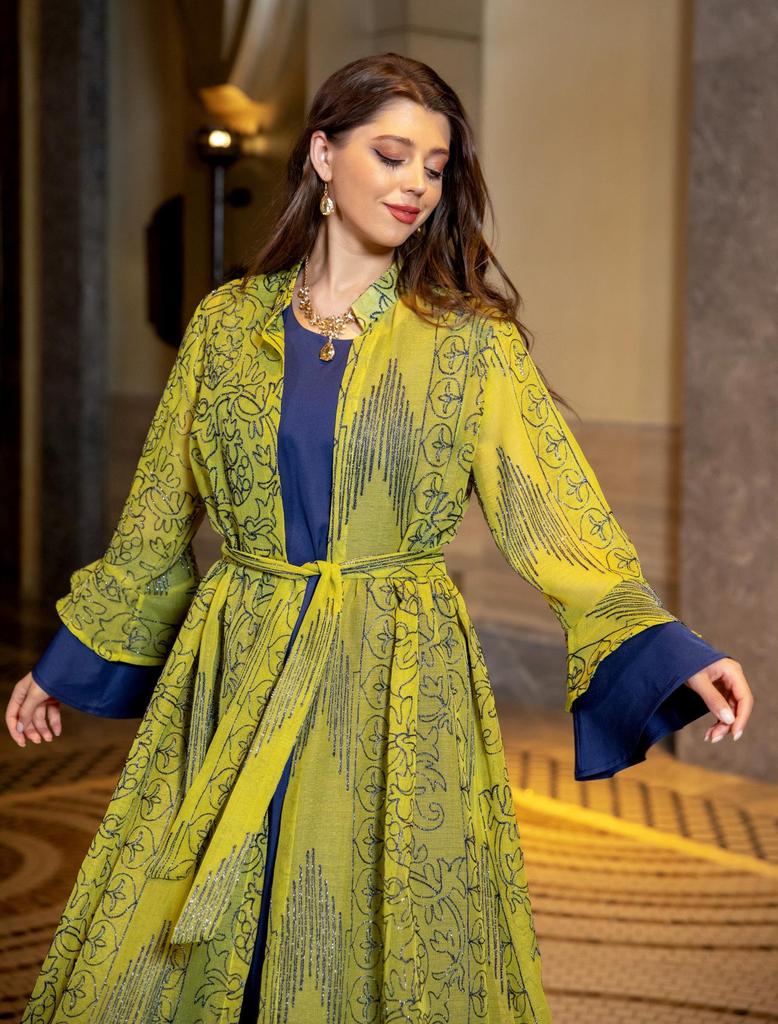AB318 Ruffled Sleeve Evening Abaya Dress for Muslim Women