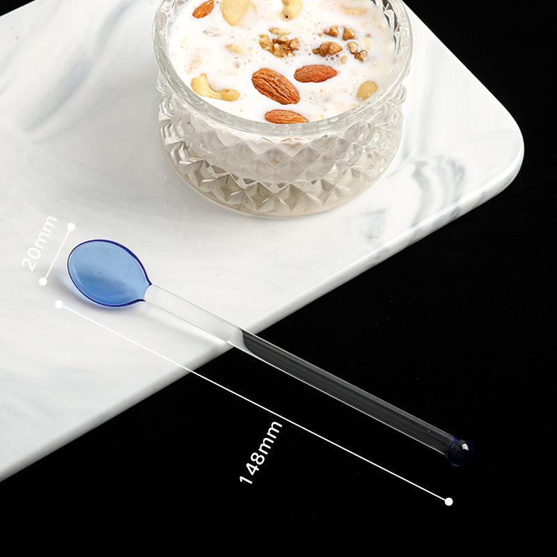 Glas-Rührlöffel Langer Griff Transparent Bunt Hitzebeständig für Kaffee Milchtee Zuhause Restaurant Catering-Bedarf