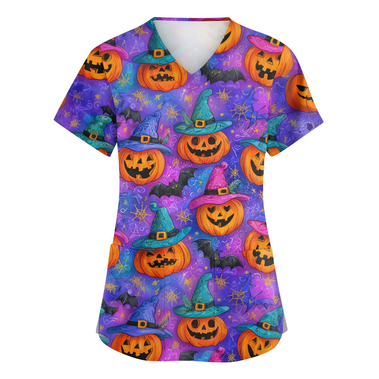 

Женская мода V-образный вырез короткий рукав комбинезон с карманами принт топы одежда XXL фиолетовый