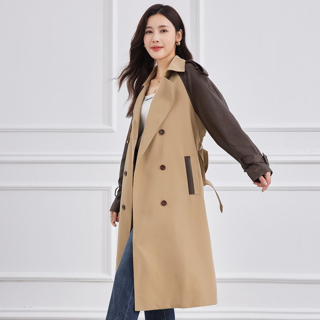 Spring Contrasting Splicing Commuter Long Women's Temperament Coat