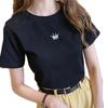 Camiseta de Verano Nueva Bordada de Manga Corta con Cuello Redondo Ajustada para Mujer Estudiante Parte Inferior Superior para Mujer