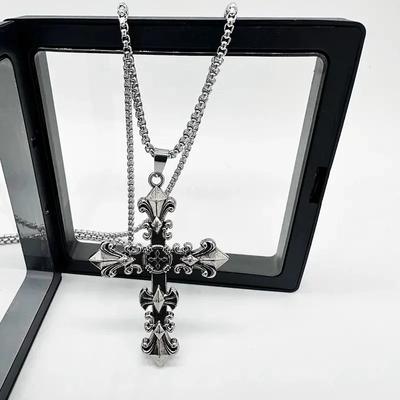 Fashion Metal Chain Necklace Jewelry  for Men Women Unisex Vintage Silver Color Cross Pendant Necklace Punk Gothic Pendant