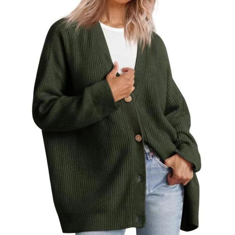 Women’s Soft Comfortable V-neck Knitted Cardigan Long Sleeve Button Down Warm Solid Sweater Casual for Lady