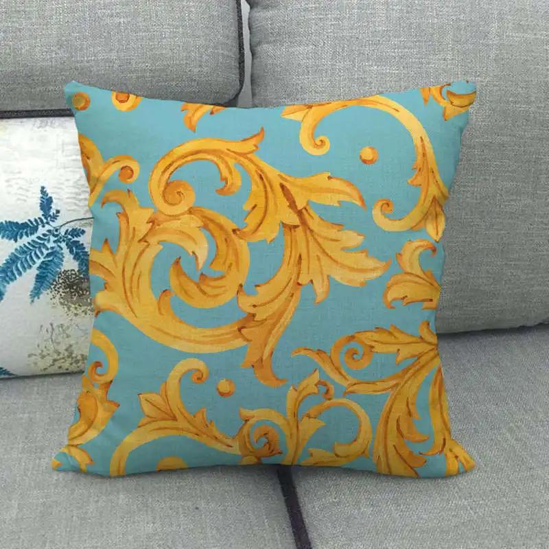 European Floral Gold Black Blue Linen Cushion Covers Modern Nordic Geometric Decorative Pillows Cover Couch Pillows Boho Decor
