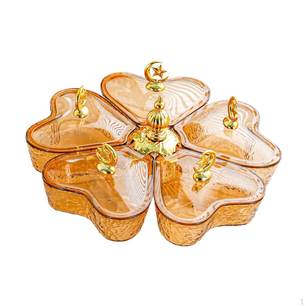 Divided Rotating Serving Tray 5 Compartments Multifunctional Organizer with Lid Appetizer for