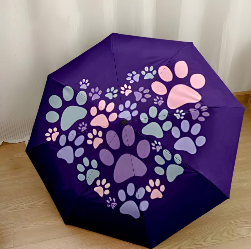 Heart And Paw Love Outdoor Automatic Umbrella Folding Umbrella with 8 Ribs Durable Plastic & Iron All-Season Travel Fashion Lovers