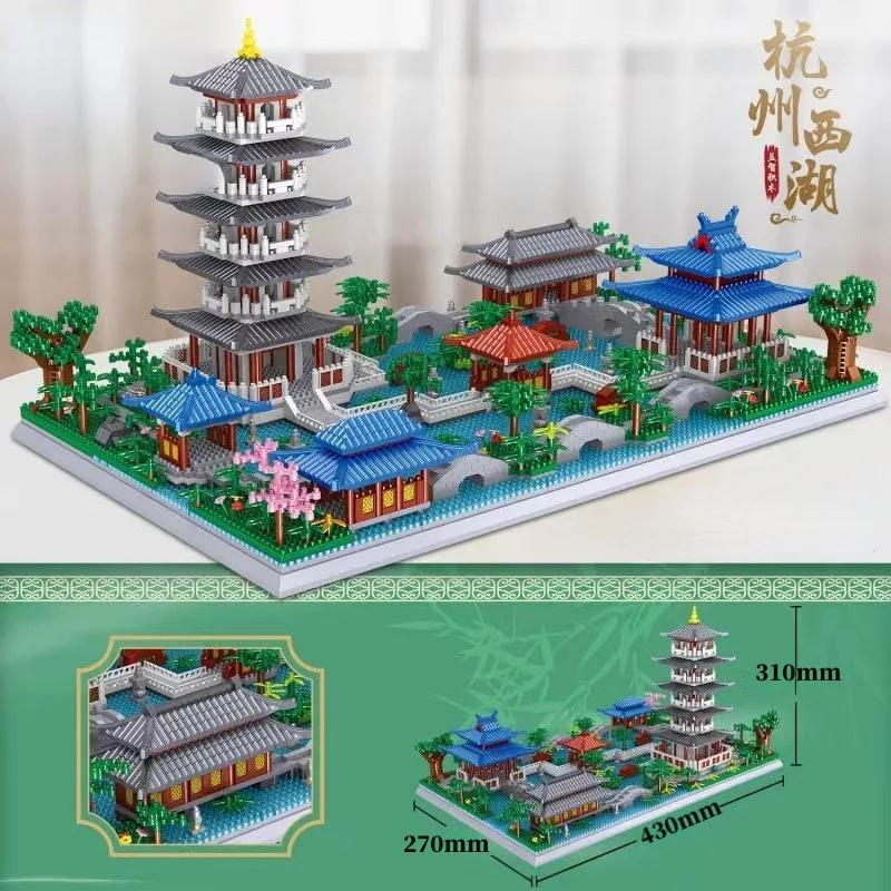 High-Quality 5186Pcs High-Quality Chinese Building Design Tiny Scale High-Quality Building High-Quality "Hangzhou High-Quality West High-Quality