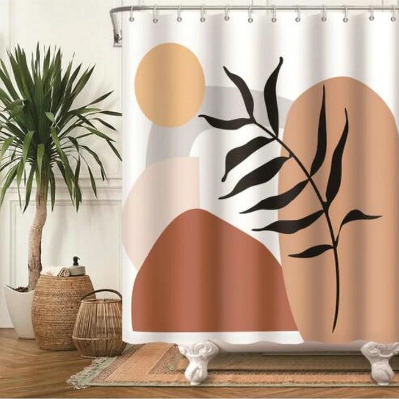 Nordic Wind Abstract Art Boho Shower Curtain Waterproof Polyester Bath Curtain Morandi Color Block Curtains For Bathroom Decor