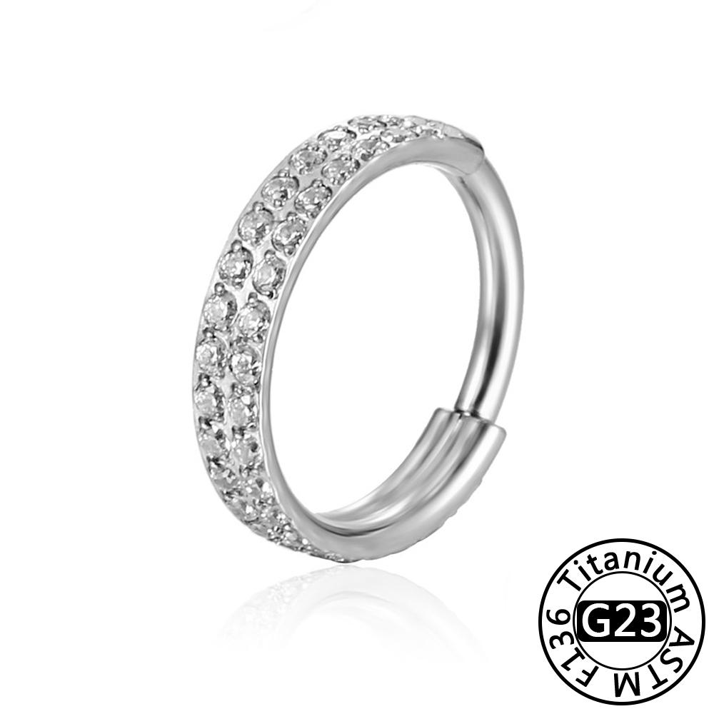 Anillo de Nariz Clicker de Titanio G23 Cartílago de Oreja Tragus Helix Daith Pendientes Redondos Aro CZ 16G Segmento con Bisagra Joyería para Piercing Corporal