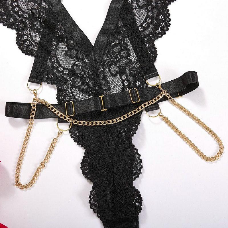 European and American love underwear lace perspective love uniform heavy craftsmanship chain tight one-piece love clothes